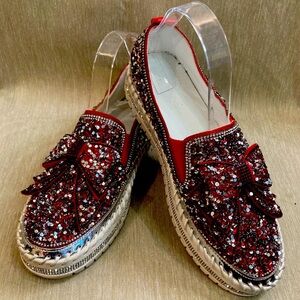 RHINESTONE Sz 9 (260 Korean) Slip On Bow Sparkly All Over Statement Shoes